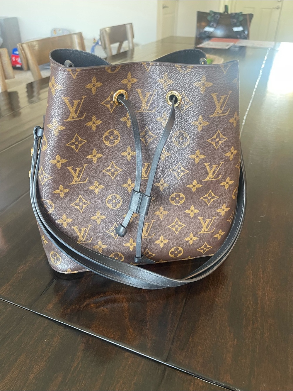 Louis Vuitton Monogram Drawstring bucket Shoulder Bag in Brown and Gold-Tone
